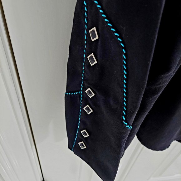 Vintage Scully Gunfighter Men's Western Button Down black w/teal piping. - Picture 6 of 7